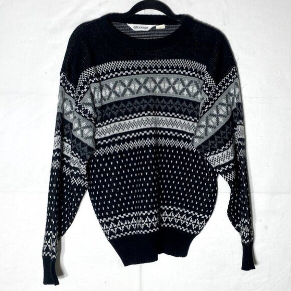 Vintage Entourage Black White Knit Dad Sweater M - Picture 1 of 8